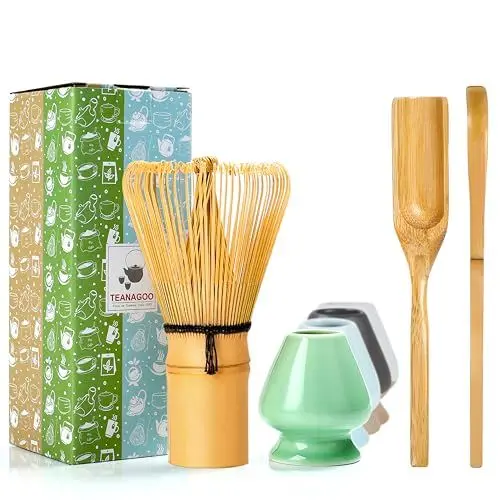 Produktbild: TEANAGOO Matcha Set| MatchaBesen| matcha zubehör| Matcha Whisk, 4 Stück traditionelles Matcha-Besen-Set, Matcha-Schneebesen (Chasen) Matcha Löffel(Chashaku), MA-01 perfekte Set für die Zubereitung