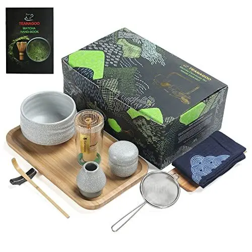 Produktbild: TEANAGOO Matcha Teeservice, Japanisches Teeset, Matcha Schüssel, Matcha Bambus Schneebesen, Schaufel, Sieb, Schneebesenhalter, Matcha O5 Schneebesen Set, Grüntee Pulver Pulver Set. Matcha Teetablett