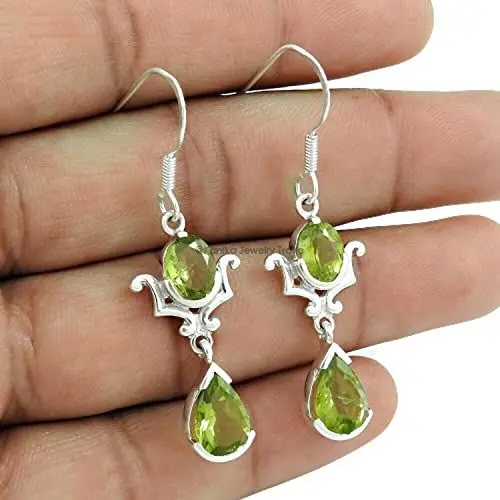 Produktbild: Teardrop Real 925 Sterling Silver Peridot Dangle Hook Ohrringe für Frauen