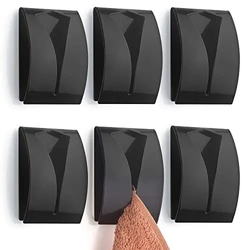 Produktbild: TECBULL® 6 Handtuchklemmen Edelstahl schwarz glänzend extra stark selbstklebend, Handtuchhaken, Klebehaken, Handtuchhalter, Geschirrtuchklemme ohne Bohren