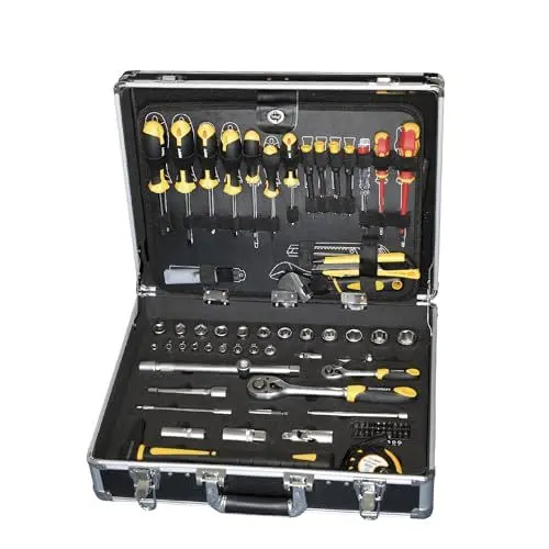 Produktbild: TECH-CRAFT® Werkzeugkoffer 130 tlg. | Heimwerker-Set | Werkzeugkasten aus Aluminium | Werkzeugtasche | Werkstattkoffer | Gewicht ca. 10 kg | Aluminiumkoffer | 52 x 18 x 41 cm