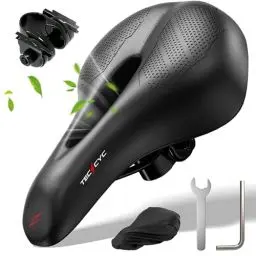 Produktbild: TECHCYC Fahrradsattel mit Bequem Weich Memory-Foam, Trekking Fahrrad Sattel Stoßdämpfend und Atmungsaktiv, Ergonomisch, Wasserdicht, Fahrradsitz für Fahrräder, E-Bikes, Mountainbikes, für Damen Herren