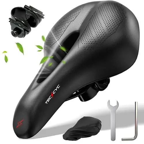 Produktbild: TECHCYC Fahrradsattel mit Bequem Weich Memory-Foam, Trekking Fahrrad Sattel Stoßdämpfend und Atmungsaktiv, Ergonomisch, Wasserdicht, Fahrradsitz für Fahrräder, E-Bikes, Mountainbikes, für Damen Herren