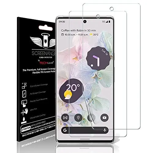 Produktbild: TECHGEAR (2 Stück Schutzfolie für Google Pixel 6 Pro (Screen Angel) (Full Screen Coverage) verstärkte TPU Displayschutz folie mit Gesamte Bildschirm Deckung inkl. Gebogener Bereich
