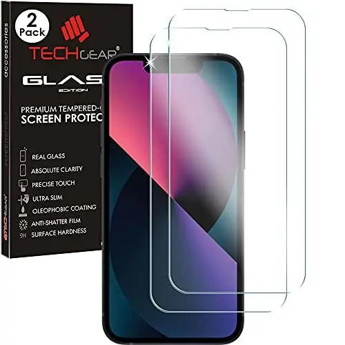 Produktbild: TECHGEAR 2 Stück Schutzfolie kompatibel mit iPhone 16e, iPhone 14, iPhone 13/13 Pro - Displayschutzfolie aus gehärtetem Glas (9H Härte) (Crystal Clarity) (Kratzfest) (Nein-Bläschen)