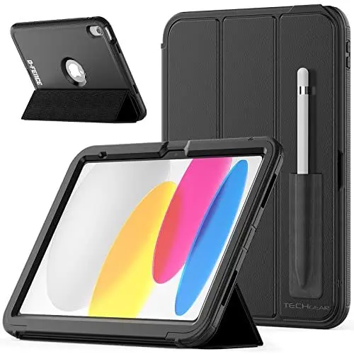 Produktbild: TECHGEAR D-Fence Hülle für Apple iPad 11. / 10. Generation, iPad (A16) 11 2025/10,9 Zoll 2022, stoßfeste, robuste Schutzhülle mit Ständer, für Schulen, Bauarbeiter, Arbeiter und Kinder, Schwarz