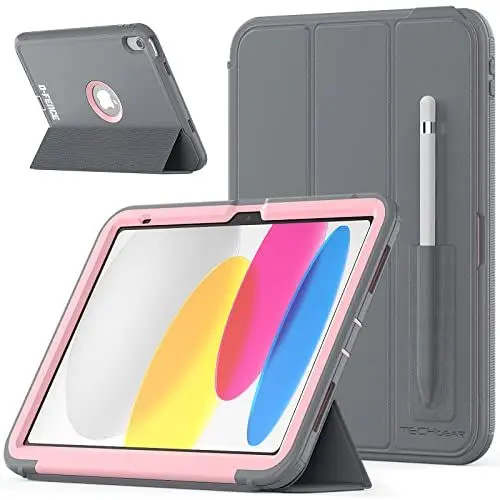 Produktbild: TECHGEAR D-Fence Hülle für Apple iPad 11. / 10. Generation, iPad (A16) 11 2025/10,9 Zoll 2022, stoßfeste, robuste Schutzhülle mit Ständer, für Schulen, Bauarbeiter, Arbeiter und Kinder, Rose