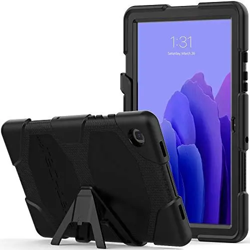 Produktbild: TECHGEAR G-Shock Hülle Kompatibel mit Samsung Galaxy Tab A7 10.4 2020 (SM-T500 / T505) Stoßfest Robuste Schutzhülle mit abnehmbaren Ständer & eingebauter Bildschirm - Schule, Kids, Bauherr - Schwarz