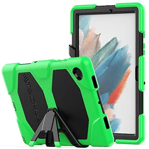 Produktbild: TECHGEAR G-Shock Hülle Kompatibel mit Samsung Galaxy Tab A8 10.5 2021 (SM-X200/SM-X205) Stoßfest Robuste Schutzhülle mit abnehmbaren Ständer & eingebauter Bildschirm - Schule, Kids, Bauherr - Grün