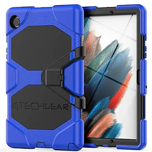 Produktbild: TECHGEAR G-Shock Hülle Kompatibel mit Samsung Galaxy Tab A8 10.5 2021 (SM-X200/SM-X205) Stoßfest Robuste Schutzhülle mit abnehmbaren Ständer & eingebauter Bildschirm - Schule, Kids, Bauherr - Blau