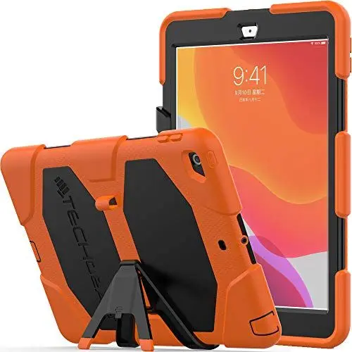 Produktbild: TECHGEAR G-Shock hülle Designed für iPad 10.2 2021/2020/2019 (9. 8. 7. Generation) Robuste Schutz hülle Stoßfester Überlebens Fall mit abnehmbaren Ständer Schule Kinder, Bauunternehmer Hülle - Orange