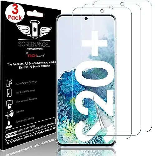 Produktbild: TECHGEAR Galaxy S20 Plus Schutzfolie, (3 Stück) (Screen Angel Edition) Displayschutz Kompatibel mit Samsung Galaxy S20 Plus (Blasenfrei) (Vollständige Abdeckung) TPU Displayschutz folie