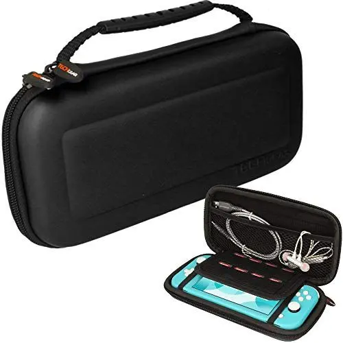 Produktbild: TECHGEAR Switch Lite Tasche hülle - Harte Schutzhülle Switch Lite - Reise und Aufbewahrungs Tasche Kompatibel für Nintendo Switch Lite, 8 Steckplätze für Spiel Karten + Zubehör (SCHWARZ)