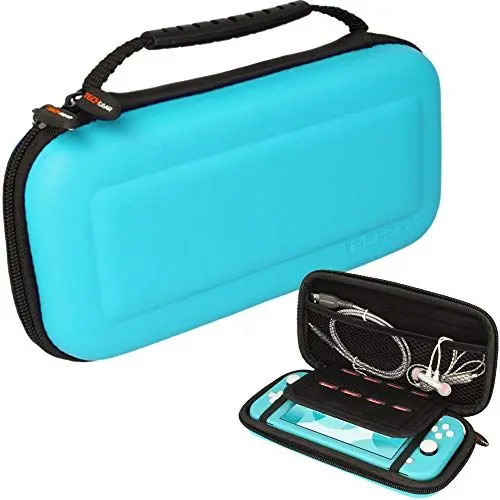 Produktbild: TECHGEAR Switch Lite Tasche hülle - Harte Schutzhülle Switch Lite - Reise und Aufbewahrungs Tasche Kompatibel für Nintendo Switch Lite, 8 Steckplätze für Spiel Karten + Zubehör (TÜRKIS)
