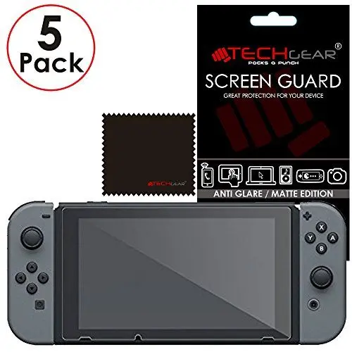 Produktbild: Switch Matte Displayfolie (5 Stück) TECHGEAR Matte Anti Glare Blendschutz Schutzfolie mit Reinigungstuch + Applikationskarte kompatibel mit Nintendo Switch