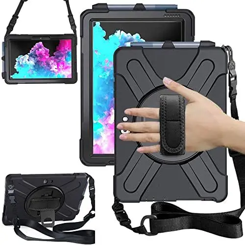 Produktbild: TECHGEAR X-Case Hülle für Microsoft Surface Go 4 / Go 3 / Go 2 (10,5 Zoll) Robust Heavy Duty Stoßfeste Schutzhülle mit 360 Grad Schwenkständer, Hand Schultergurt - Eingebaut Bildschirm - Schwarz
