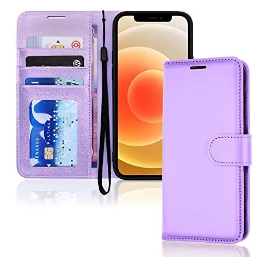 Produktbild: TECHGEAR hülle iPhone 12 Mini Leder - PU Leder Flip hülle Schutzhülle Ledertasche (Brieftasche) Handyhülle mit Ständer und Handschlaufe - Lavendel hülle Kompatible mit iPhone 12 Mini