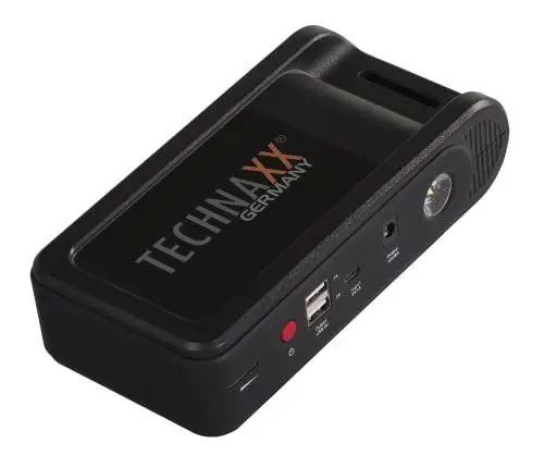 Produktbild: Technaxx 12000 mAh Starthilfe mit Powerbank für Auto Starterbatterie (Benzinmotoren bis zu 4.0L / Dieselmotoren bis zu 2,5 L) TX-218 - Starthilfegerät mit 2X USB-A Anschluss & LED-Leuchte