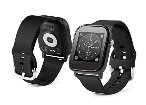 Produktbild: Technaxx Smartwatch mit Temperaturmessung TX-SW6HR - Temperatur, Herzfrequenz, Schritte, zurückgelegte Entfernungen, Kalorienverbrauch, Schlafdauer, Uhrzeit, Datum, 1,4-Zoll-Farbbildschirm, SMS etc