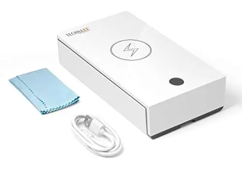 Produktbild: Technaxx UV Desinfektion-Box TX-148 - Desinfektion für Handy`s & Gegenstände, 99,9% Sterilisationseffizienz, Aromaölkammer, Keime, Kabelloses Laden 5W für alle Handys