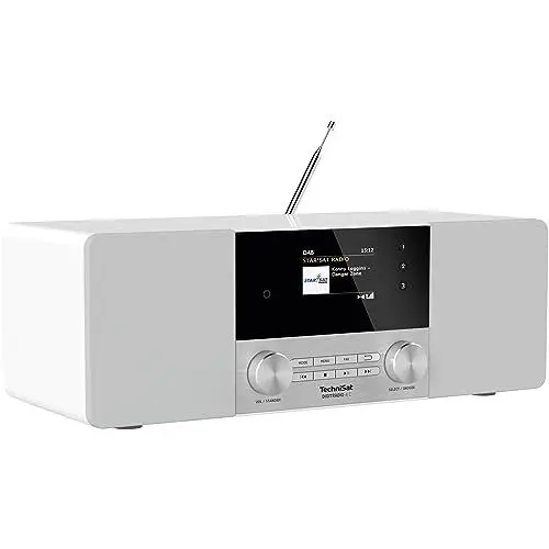 Produktbild: TechniSat DIGITRADIO 4 C - Stereo Digital-Radio (DAB+, UKW, Farbdisplay, Bluetooth-Audiostreaming, Kopfhöreranschluss, AUX-Eingang, Radiowecker, OLED Display, 20 Watt RMS, Elac Lautsprecher) weiß