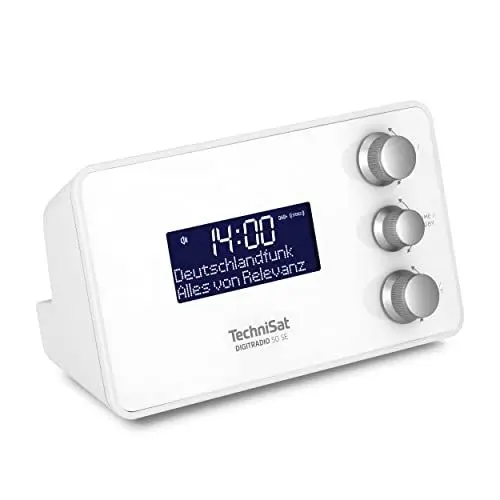 Produktbild: TechniSat DIGITRADIO 50 SE - Radiowecker (DAB+/UKW Tuner, dimmbares Display, Wecker mit zwei einstellbaren Weckzeiten, Snooze, Sleeptimer, 1,5 Watt, Kopfhöreranschluss, USB-Charging) weiß