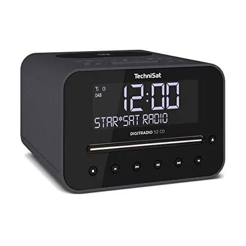 Produktbild: TechniSat DIGITRADIO 52 CD Stereo DAB Radiowecker mit zwei einstellbaren Weckzeiten (DAB+, UKW, Snooze, Sleeptimer, dimmbares Display, Bluetooth, Wireless-Charging Funktion, CD-Player) schwarz