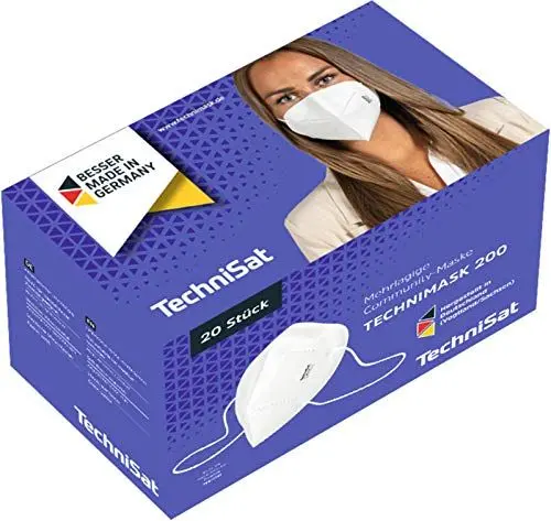 Produktbild: TechniSat TECHNIMASK 200 Community-Maske (Mund- und Nasen-Bedeckung, mehrlagige Einweg-Maske aus hochwertigem Vlies / Gesichtsmasken, Made in Germany), 20 Stück