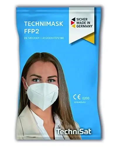 Produktbild: TechniSat TECHNIMASK FFP2 Maske - (Mund- und Nasen-Bedeckung, dermatologisch getestet, 5-lagige Einweg-Maske aus hochwertigem Vlies - Gesichtsmasken Made in Germany), 5 Stück