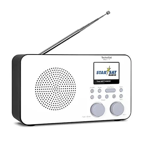 Produktbild: TechniSat VIOLA 2 C IR - tragbares Internetradio (DAB+, UKW, WLAN, 2.4 Zoll Farbdisplay, Kopfhöreranschluss, Wecker, Sleeptimer, 3 Watt RMS, Akku, Netzteil) weiß/schwarz