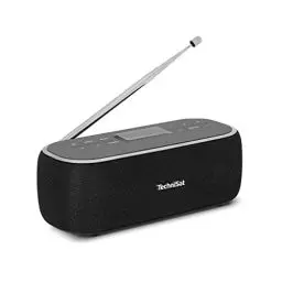 Produktbild: TechniSat VIOLA BT 1 - tragbarer Bluetooth-Lautsprecher mit DAB+ Digitalradio (UKW, DAB, Uhr, Wecktimer, Favoritenspeicher, LCD, Freisprechfunktion, AUX-in, Akku, USB-C ladekabel, 6W) schwarz/grau