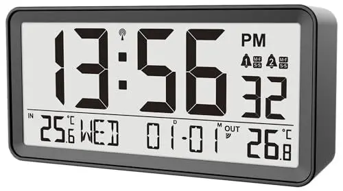 Produktbild: Technoline WT320 hochwertiger Funkwecker mit Innentempertaur und Außentemperatur, Hintergrundbeleuchtung, 2 Weckalarme, Schwarz
