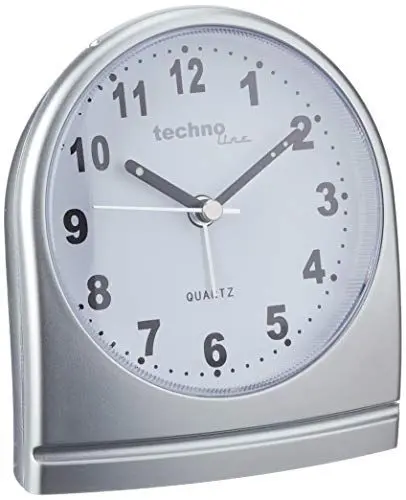 Produktbild: Technoline Quarzwecker Modell SL, silber, analog, schleichender Sekundenzeiger, Belecuhtung, nachtleuchtende Zeiger, 95 x 56 x 110 mm