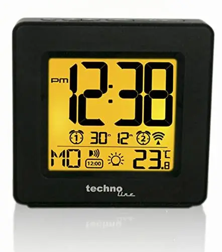 Produktbild: Technoline Sprechender Funkwecker WT 330 mit Ansage von Uhrzeit und Temperatur sowie Innentemperaturanzeige, 10.2 x 3.2 x 9.8 cm, Schwarz