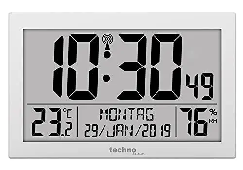 Produktbild: Technoline WS8016 WS 8016 Funk-Wand-Uhr mit Temperaturanzeige, Kuststoff, silber, klein: 22,5 x 14,3 x 2,4cm