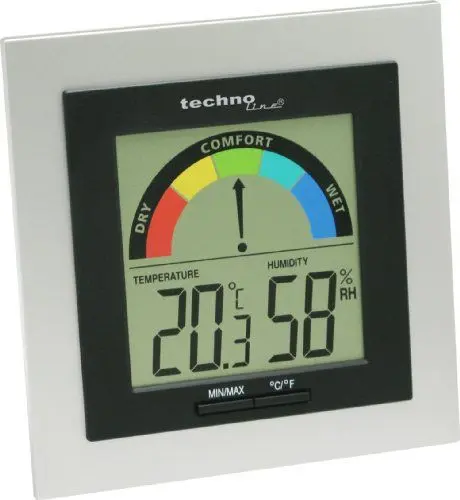 Produktbild: Technoline WS9430 Bürothermometer mit Temperaturanzeige, Luftfeuchteanzeige, Luftqualitätsanzeige, Raumkomfortanzeige, Temperaturstation silber-schwarz