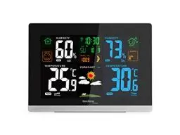Produktbild: Technoline WS 6462 Funkwetterstation, Innentemperatur, Außentemperatur, Luftfeuchte, Luftdruck, Tendenzanzeige, Farbdisplay, Funkuhr, Mondphasen hochglanz-schwarz,quer