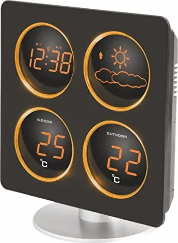 Produktbild: Technoline WS 6830 Wetterstation mit Wetterdendenz, Temperaturanzeigen, 2 Weckalarmen und Schlummerfunktion, LED-Anzeige, inklusive mit Außensender TX 96-TW004, warmes orange, Gehäuse schwarz