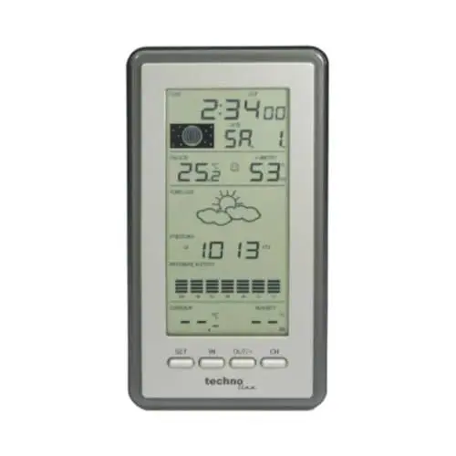 Produktbild: Technoline WS 9040-IT klassische Wetterstation mit Temperaturanzeige, Vorhersage von Wettersituation, Anzeige von Wettertendenz, inklusive mit Außensender TX106-TH, silber, 21,6 x 11,4 x 7,8 cm