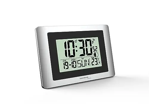 Produktbild: technoline WS8028 Digitale Funkuhr, Wanduhr, Uhr, klein, 22 x 15 cm, Temperaturanzeige, Mondphase, Silber