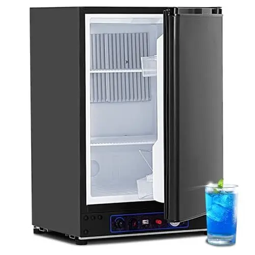 Produktbild: Techomey Kühlschrank Gas 12V 230V, Leiser Gas Kühlschrank Camping, Wohnwagen Kühlschrank für Wohnmobil, Reise, Caravan und Outdoor, stilvoll in Schwarz, 60L