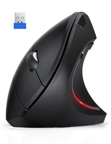 Produktbild: TechRise Ergonomische vertikale Maus, 2.4G kabellose leise Maus mit 6 Tasten und 5 DPI-Stufen bis 4800 DPI, optische Funkmaus für Windows, Mac, Linux, Chromebook, Laptop, PC(Schwarz)