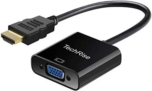 Produktbild: TechRise HDMI auf VGA, Vergoldeter High-Speed 1080P Active HDTV HDMI auf VGA Adapter Konverter Stecker auf Buchse mit 3.5mm Audio und Micro-USB-Kabel, HDMI Adapter für Laptop, PC, MacBook und mehr