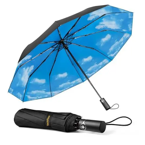 Produktbild: TechRise Regenschirm Taschenschirm Sturmfest Groß -10 Rippen Windsicherer Sturm Taschenschirm Schirm, automatisch kompakt mit einem Knopf Öffnen und Schließen automatisch