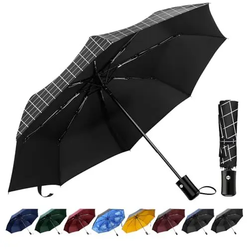 Produktbild: TechRise Regenschirm, klassisch, winddicht, automatisch, zusammenklappbar, kompakt, mit einem Knopf, automatisches Öffnen und Schließen