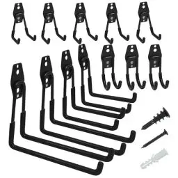 Produktbild: TECHSHARE Wandhaken Garage, 12 Stück Schwerlast Garage Haken, 4 Verschiedene Größen, Doppelte Schwerlasthaken für Gartengeräte, Sportausrüstung, Leiter, Garagenorganisation(Schwarz)