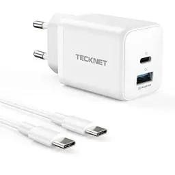 Produktbild: TECKNET 45W USB C ladegerät, 2-Port (1 USB C+1 USB) GAN Ⅲ Netzteil mit einen USB C auf USB C Ladekabel, PPS PD 3.0 USB C Schnellladegerät/Charger für iPhone, iPad, Samsung, Huawei, Xiaomi, MacBook