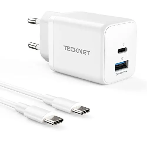 Produktbild: TECKNET 45W USB C ladegerät, 2-Port (1 USB C+1 USB) GAN Ⅲ Netzteil mit einen USB C auf USB C Ladekabel, PPS PD 3.0 USB C Schnellladegerät/Charger für iPhone, iPad, Samsung, Huawei, Xiaomi, MacBook