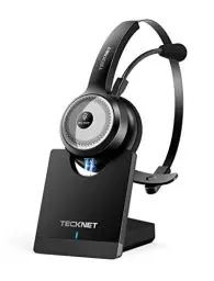 Produktbild: TECKNET Bluetooth PC Headset mit Mikrofon & USB Dongle (45 Std Anrufzeit & 10M Reichweite) kabelloses Headset mit Ladestation, Wireless Headset mit AI Rauschunterdrückung für Business,Büro,HomeOffice