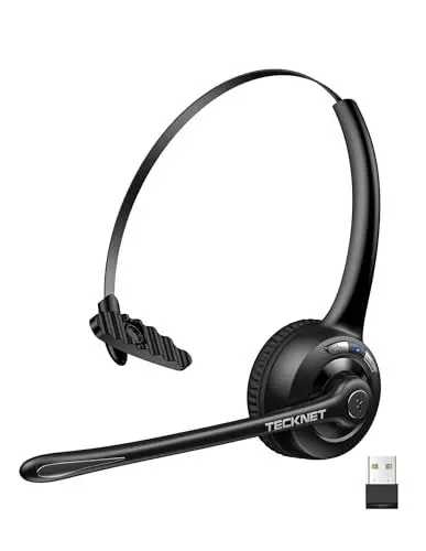 Produktbild: TECKNET Bluetooth Headset mit Mikrofon & USB Dongle, kabelloses PC Headset, Rauschunterdrückung und Freisprechen Chat Headset für Computer, Callcenter, Telefonkonferenzen, Super Leicht, Ultra Komfort